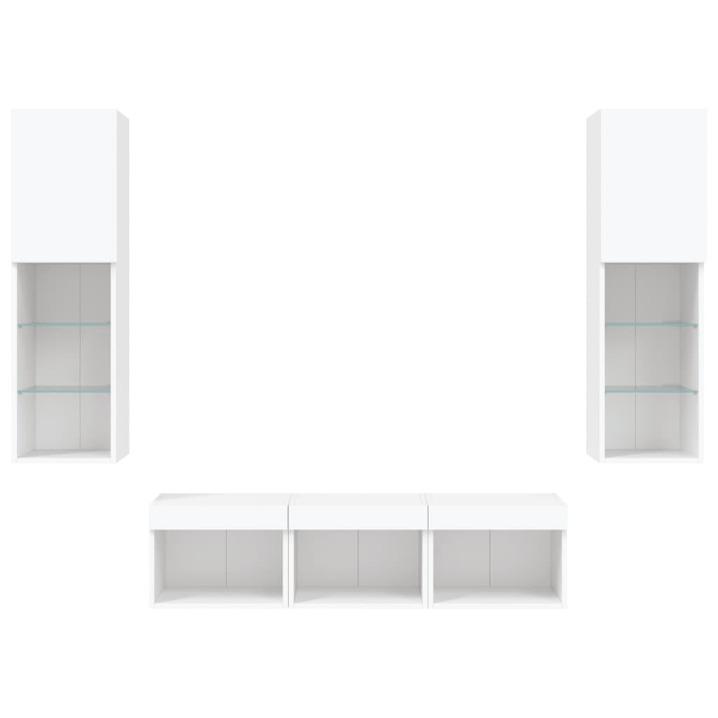 5-delige Tv-wandmeubelset met LED-verlichting bewerkt hout wit – afbeelding 7