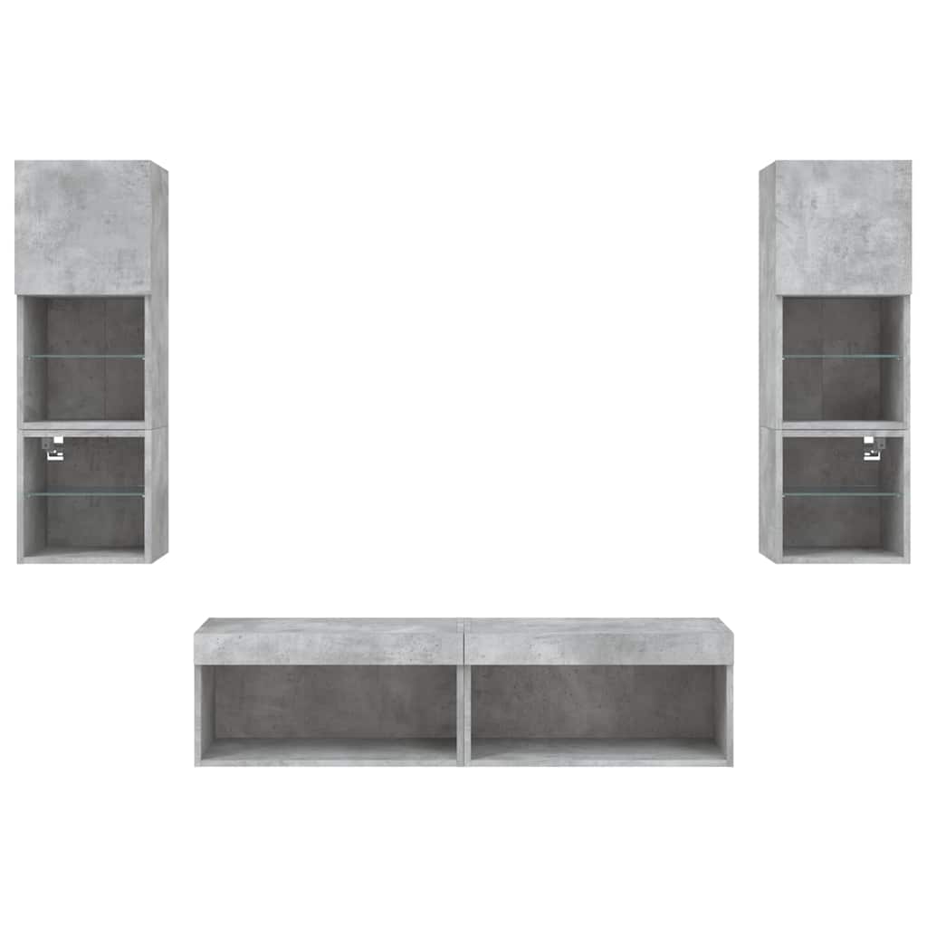 6-delige Tv-wandmeubelset met LED bewerkt hout betongrijs – afbeelding 7
