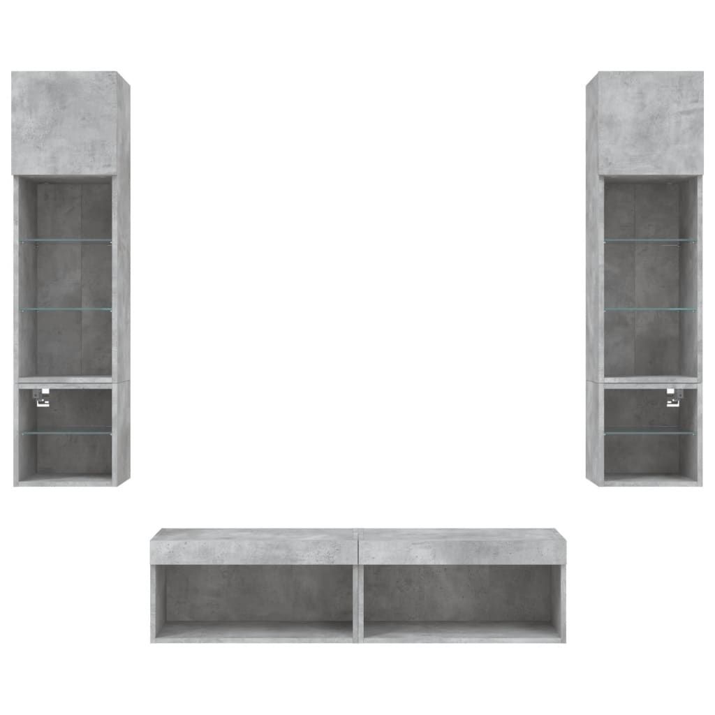 6-delige Tv-wandmeubelset met LED bewerkt hout betongrijs – afbeelding 7