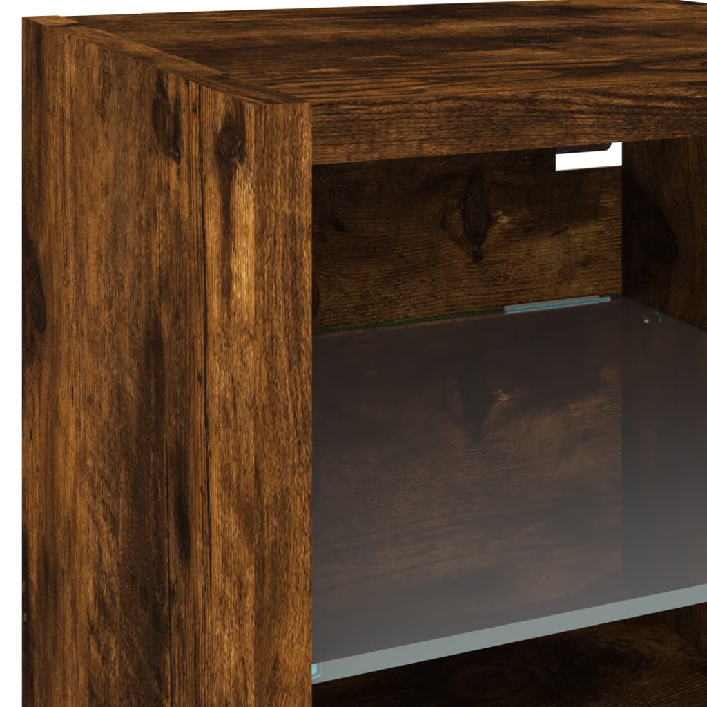 6-delige tv-wandmeubelset met LED bewerkt hout gerookt eiken – afbeelding 11