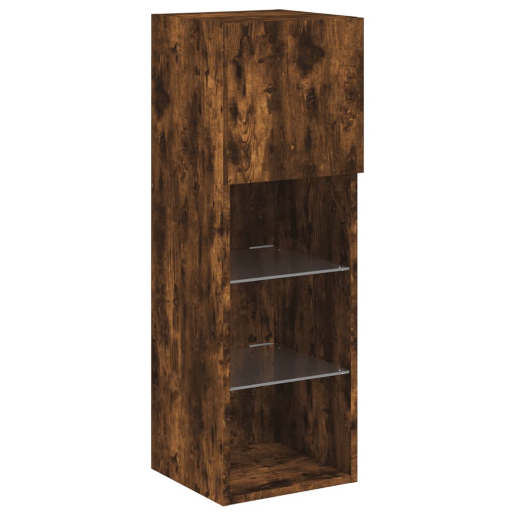 6-delige tv-wandmeubelset met LED bewerkt hout gerookt eiken – afbeelding 8