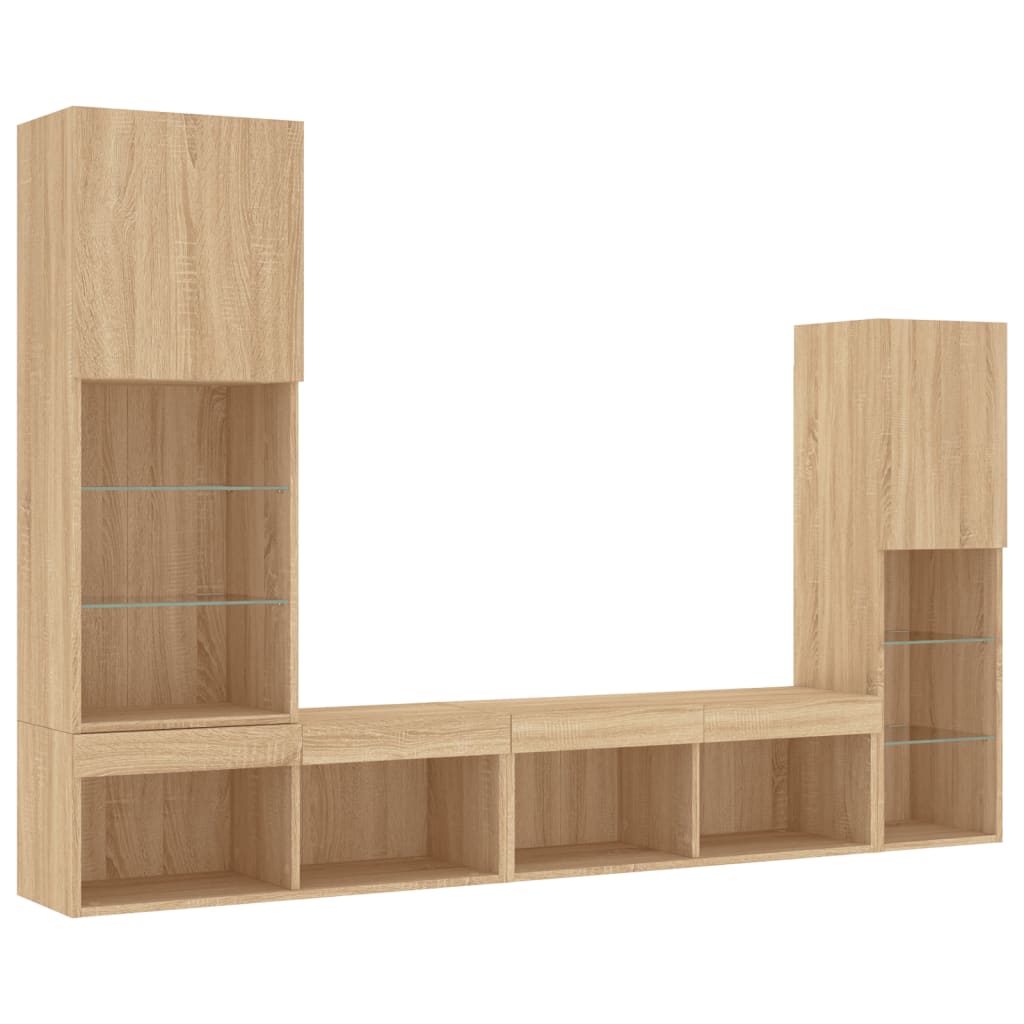 4-delige Tv-wandmeubelset met LED bewerkt hout sonoma eiken – afbeelding 3