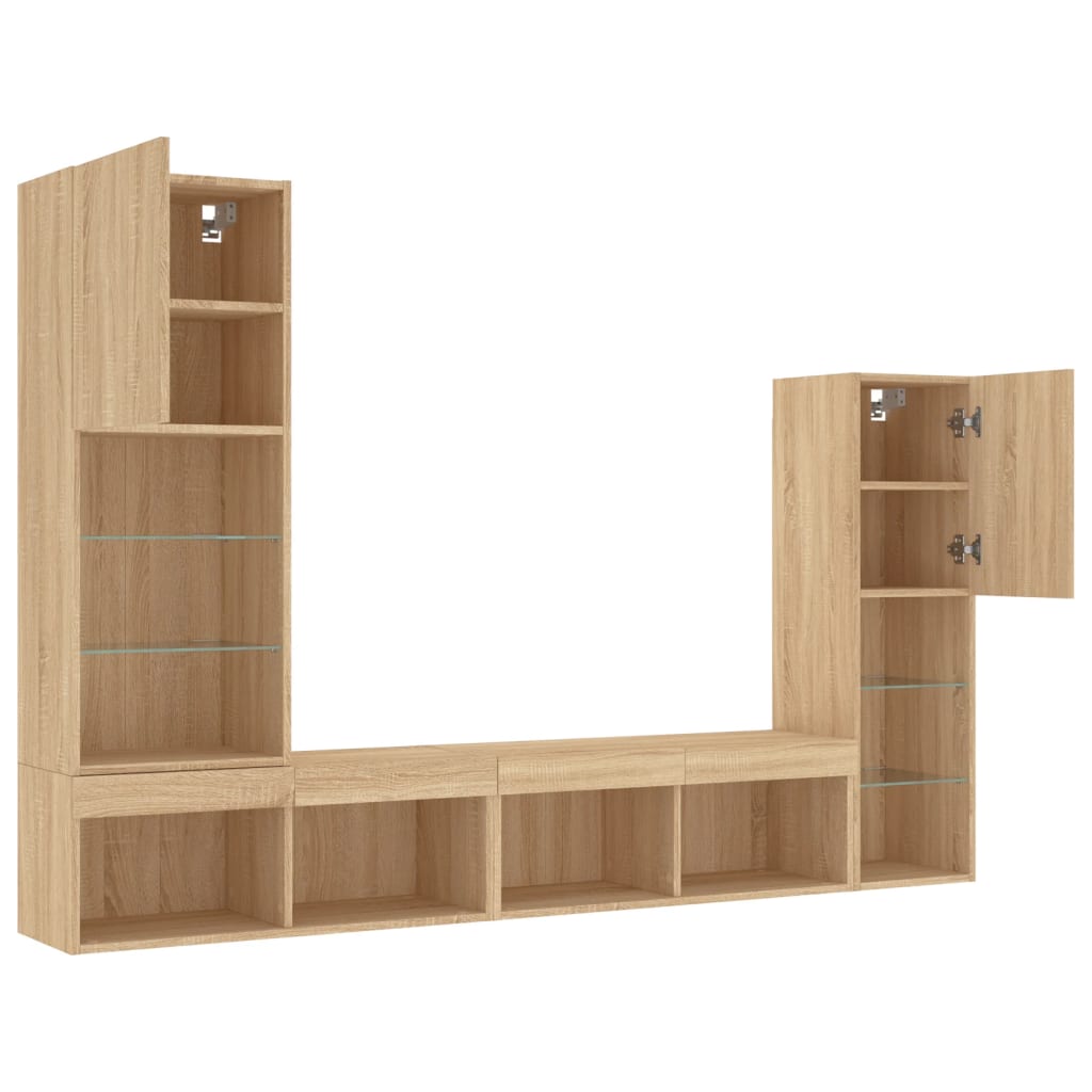 4-delige Tv-wandmeubelset met LED bewerkt hout sonoma eiken – afbeelding 6