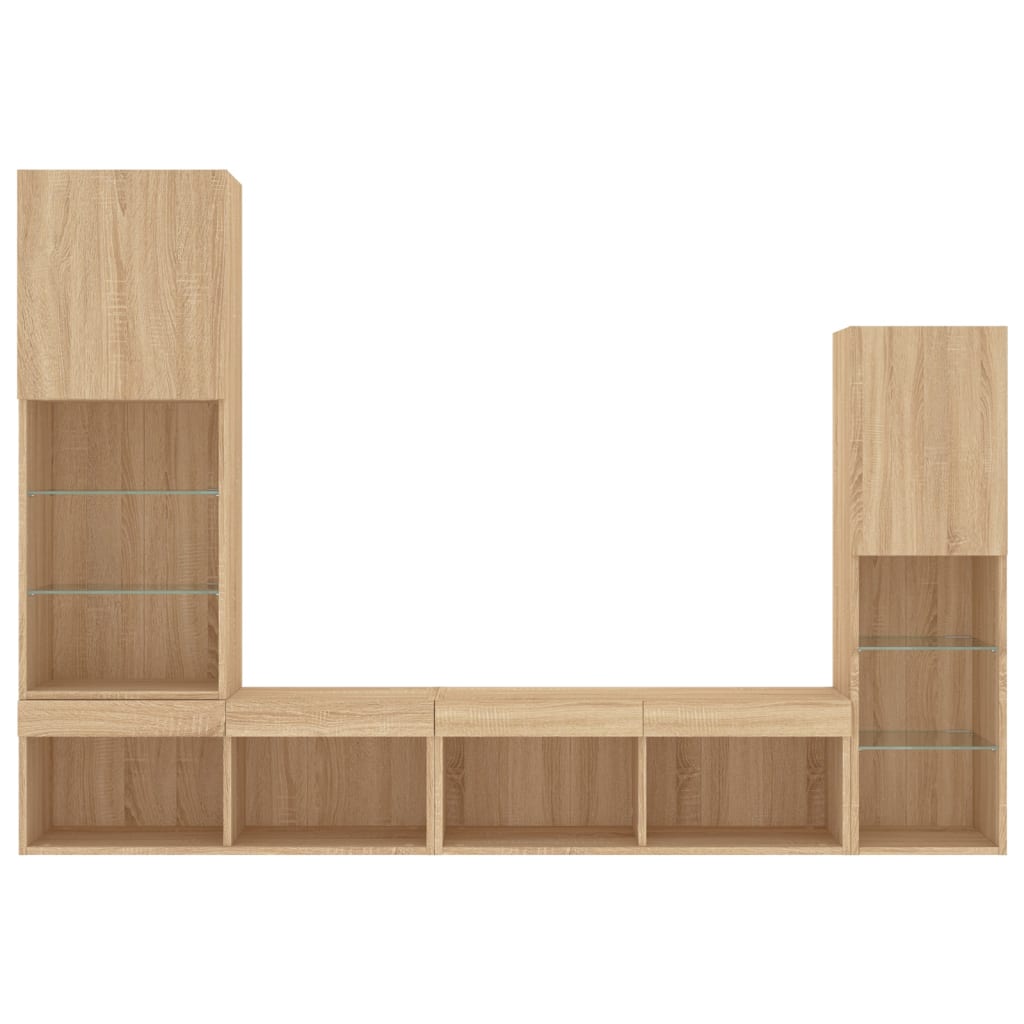 4-delige Tv-wandmeubelset met LED bewerkt hout sonoma eiken – afbeelding 7
