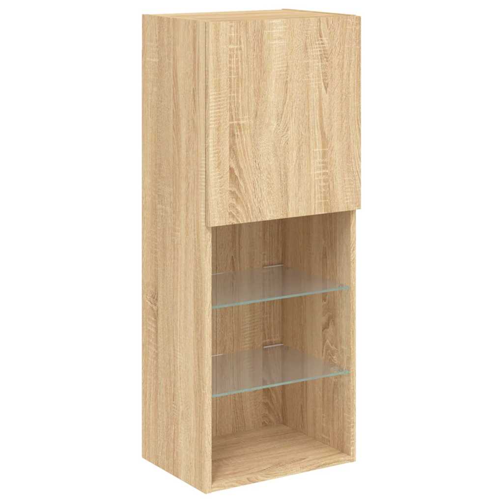 4-delige Tv-wandmeubelset met LED bewerkt hout sonoma eiken – afbeelding 9