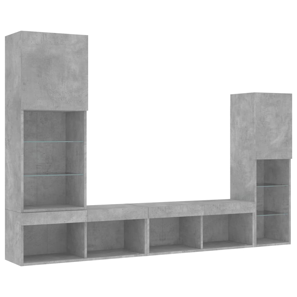 4-delige Tv-wandmeubelset met LED bewerkt hout betongrijs – afbeelding 3