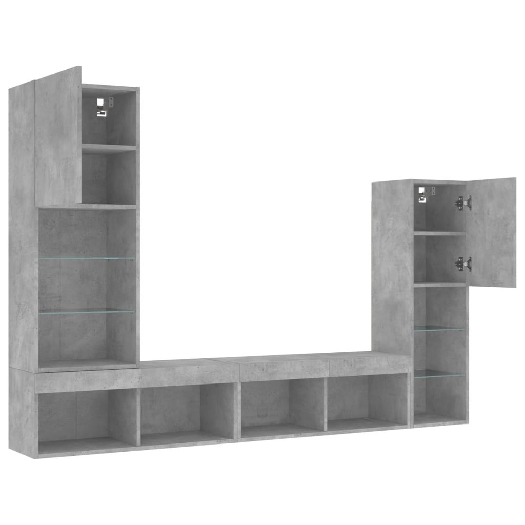 4-delige Tv-wandmeubelset met LED bewerkt hout betongrijs – afbeelding 6