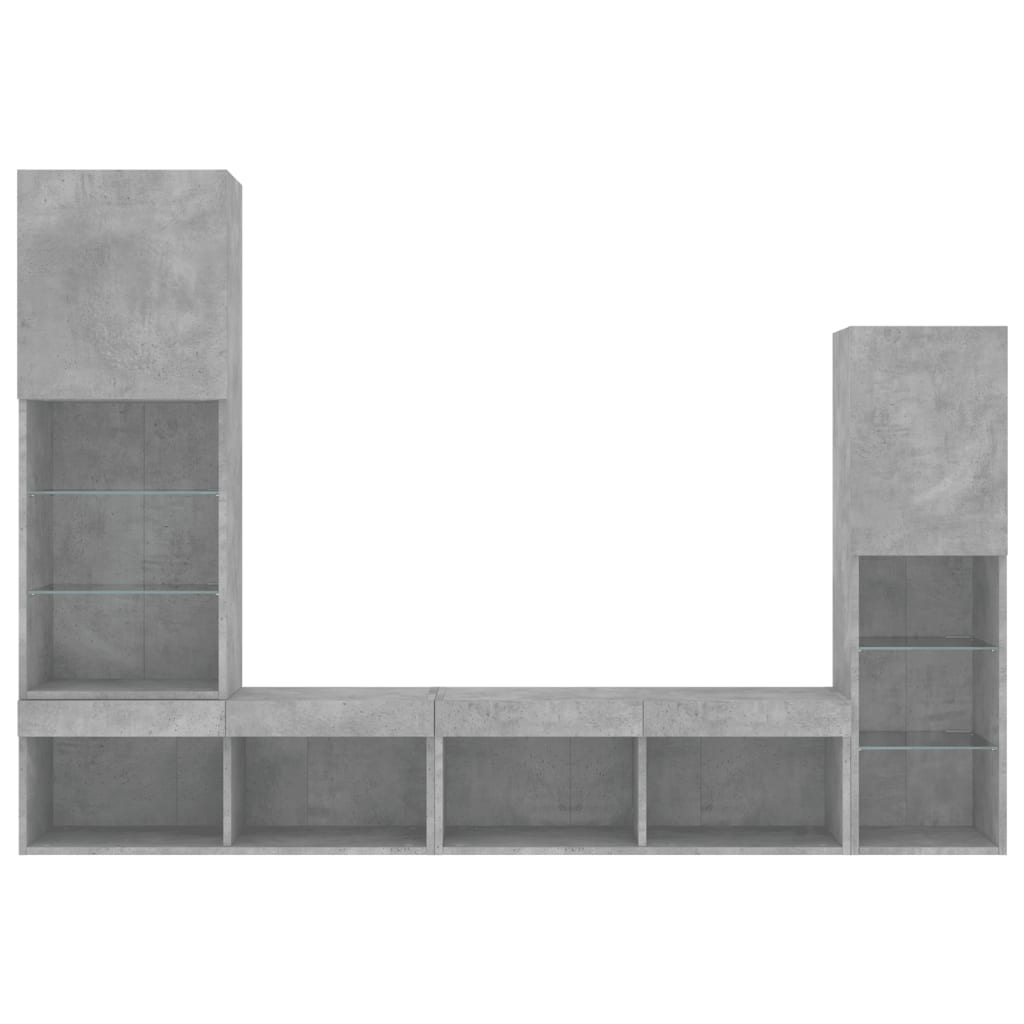 4-delige Tv-wandmeubelset met LED bewerkt hout betongrijs – afbeelding 7