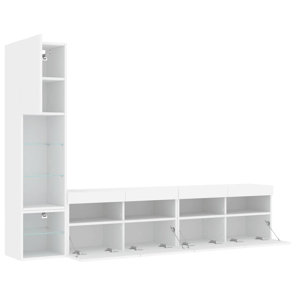4-delige Tv-wandmeubelset met LED-verlichting bewerkt hout wit – afbeelding 6