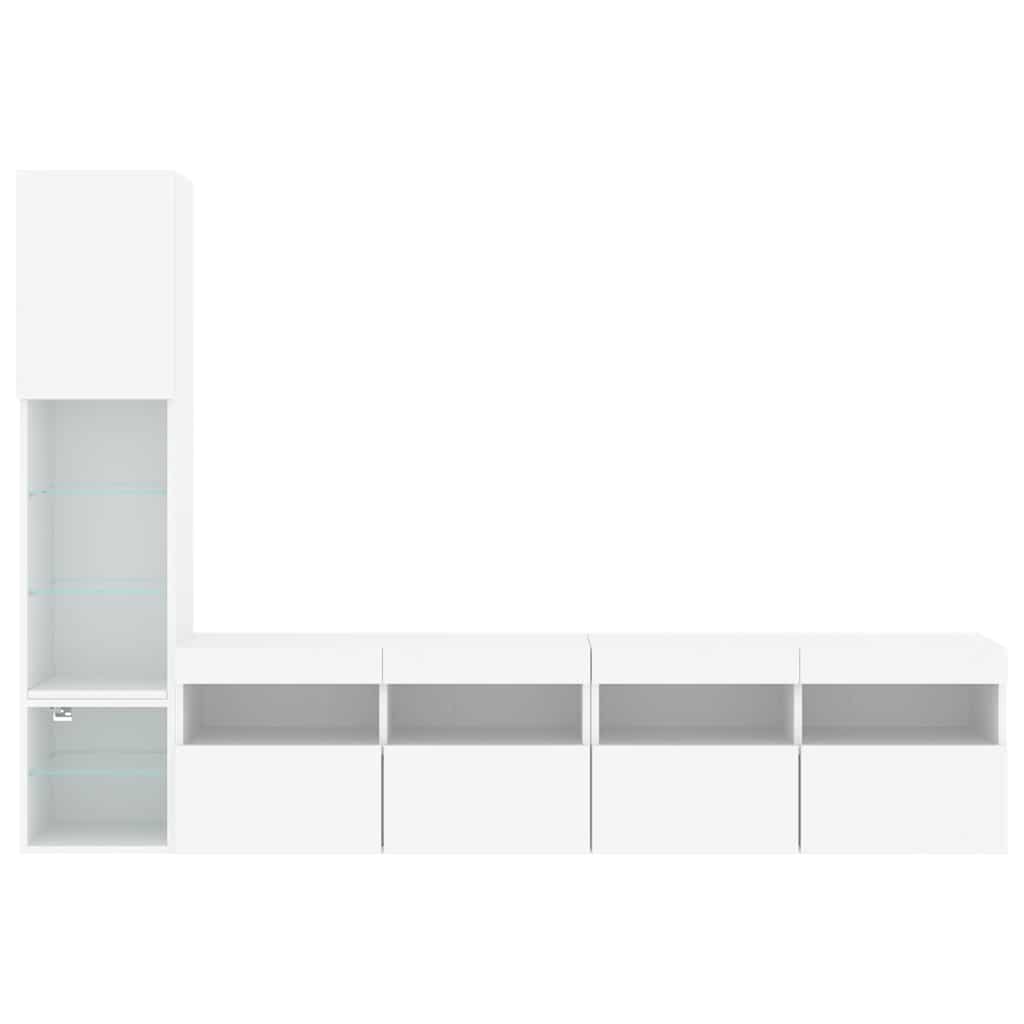 4-delige Tv-wandmeubelset met LED-verlichting bewerkt hout wit – afbeelding 7