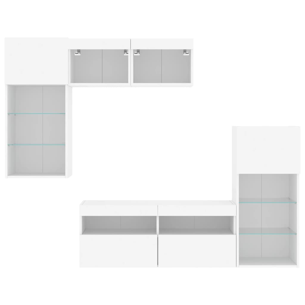5-delige Tv-wandmeubelset met LED-verlichting bewerkt hout wit – afbeelding 7