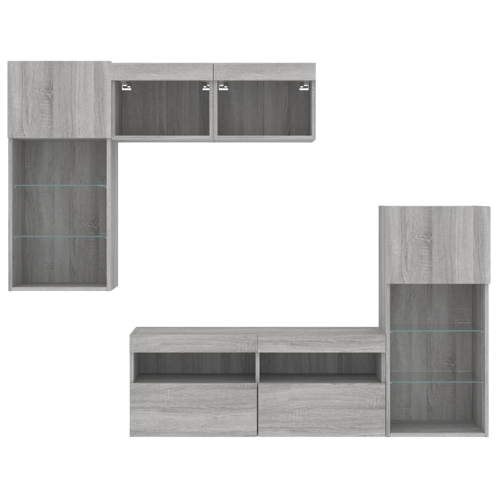 5-delige Tv-wandmeubelset met LED grijs sonoma eikenkleurig – afbeelding 7