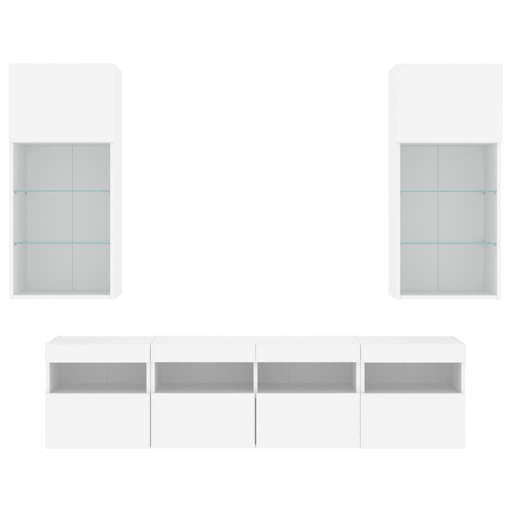 5-delige Tv-wandmeubelset met LED-verlichting bewerkt hout wit – afbeelding 6