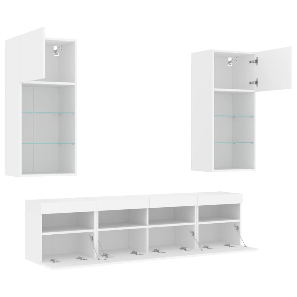 5-delige Tv-wandmeubelset met LED-verlichting bewerkt hout wit – afbeelding 7