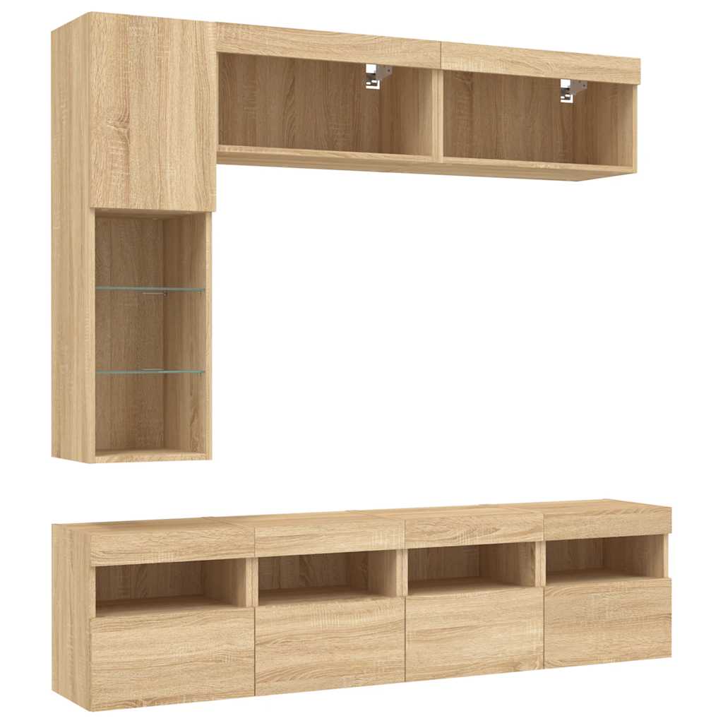 7-delige Tv-wandmeubelset met LED-verlichting sonoma eikenkleur – afbeelding 3