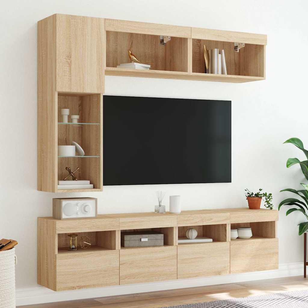 7-delige Tv-wandmeubelset met LED-verlichting sonoma eikenkleur – afbeelding 4