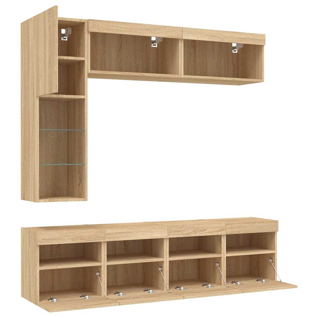 7-delige Tv-wandmeubelset met LED-verlichting sonoma eikenkleur – afbeelding 6