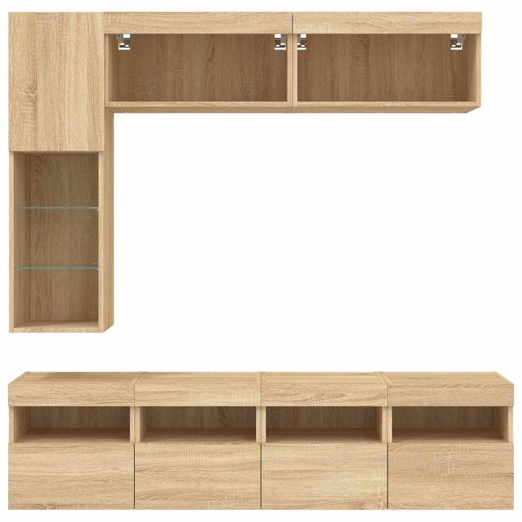7-delige Tv-wandmeubelset met LED-verlichting sonoma eikenkleur – afbeelding 7