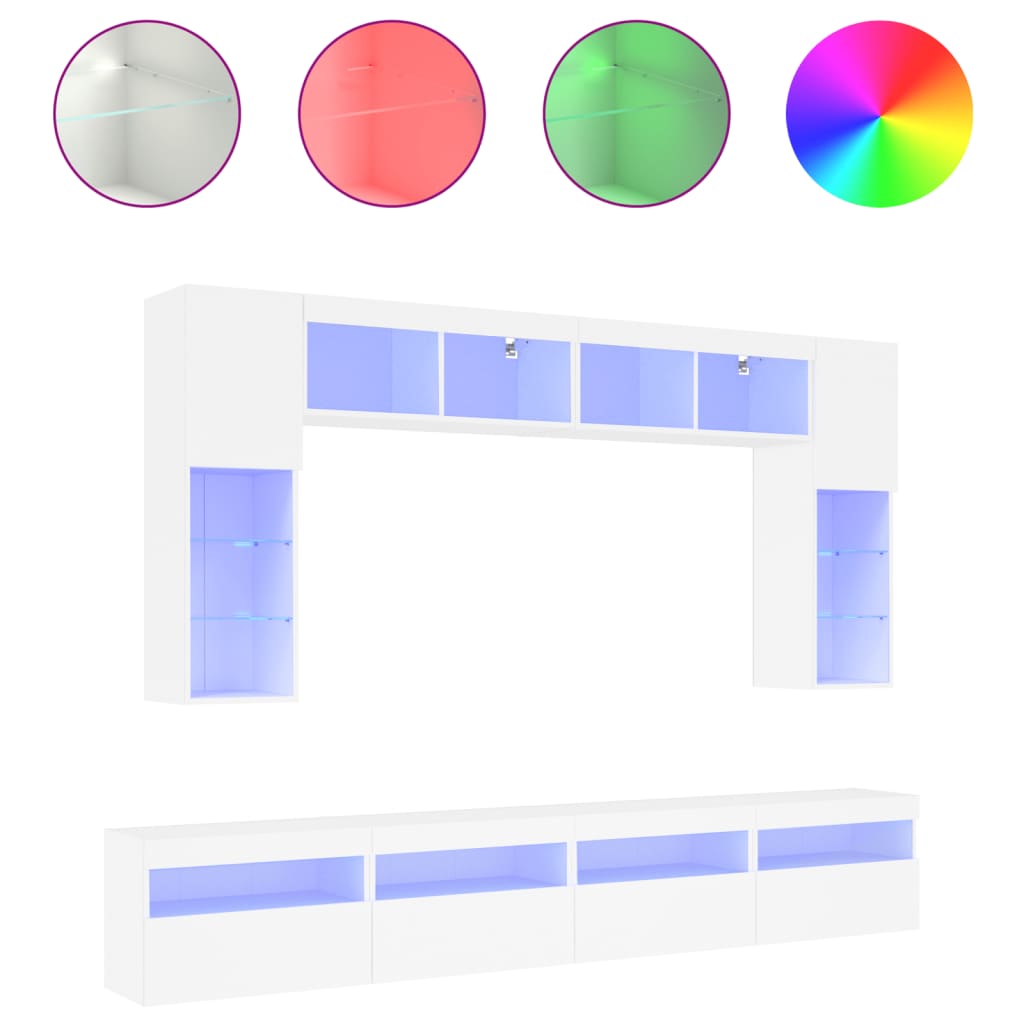 8-delige tv-wandmeubelset met LED-verlichting wit – afbeelding 2