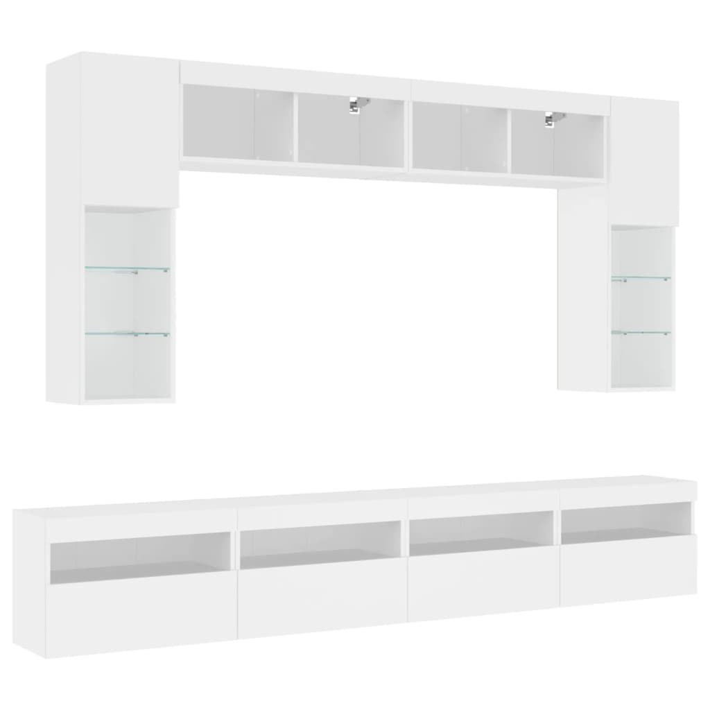 8-delige tv-wandmeubelset met LED-verlichting wit – afbeelding 3