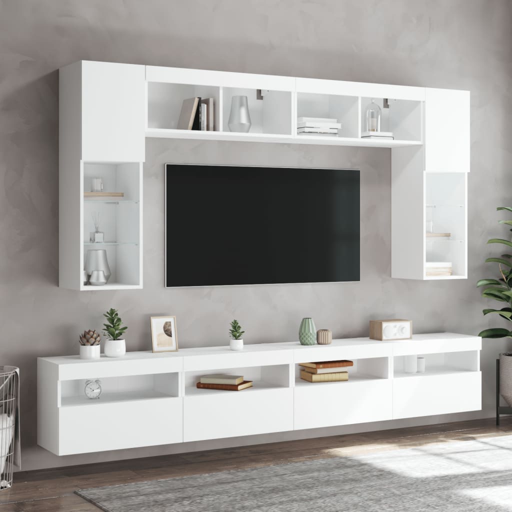 8-delige tv-wandmeubelset met LED-verlichting wit – afbeelding 4