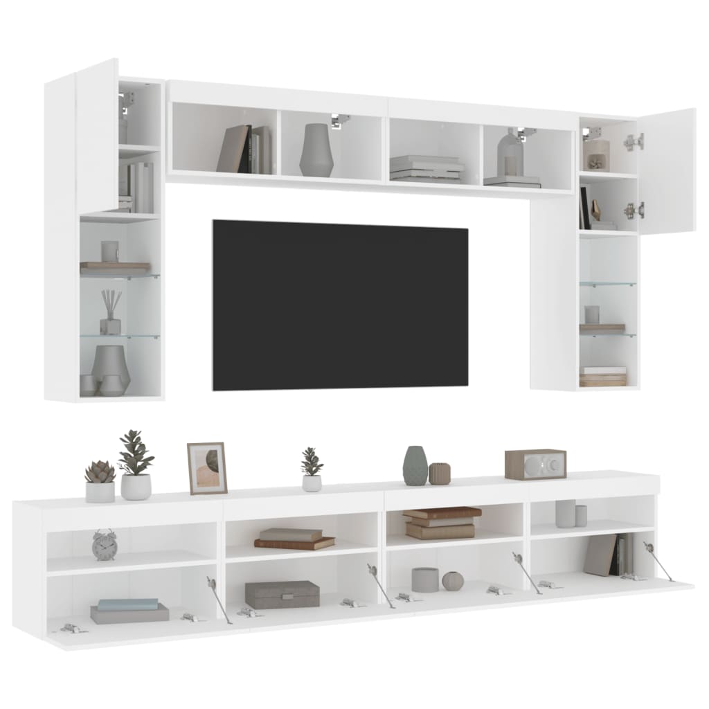 8-delige tv-wandmeubelset met LED-verlichting wit – afbeelding 5