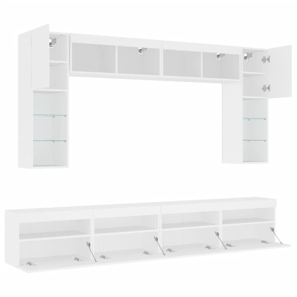 8-delige tv-wandmeubelset met LED-verlichting wit – afbeelding 6