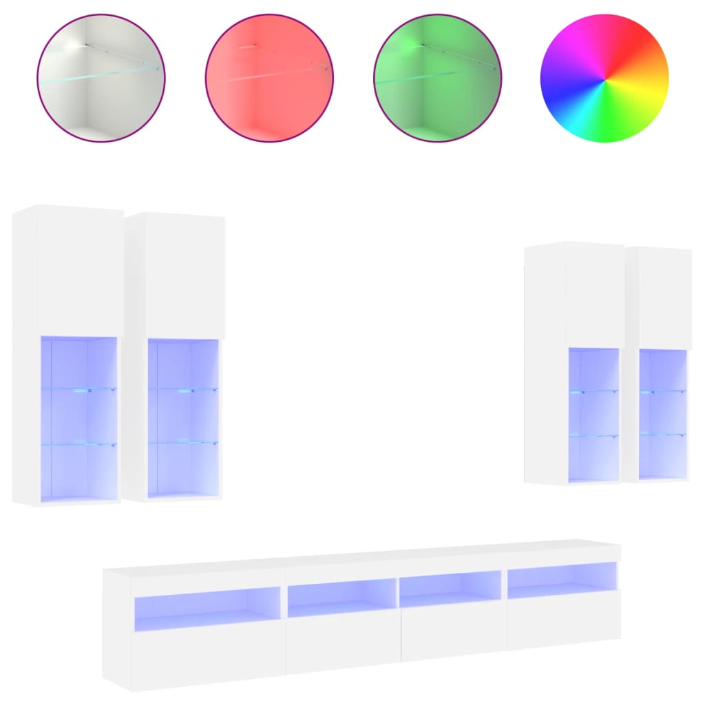 7-delige Tv-wandmeubelset met LED-verlichting wit – afbeelding 2