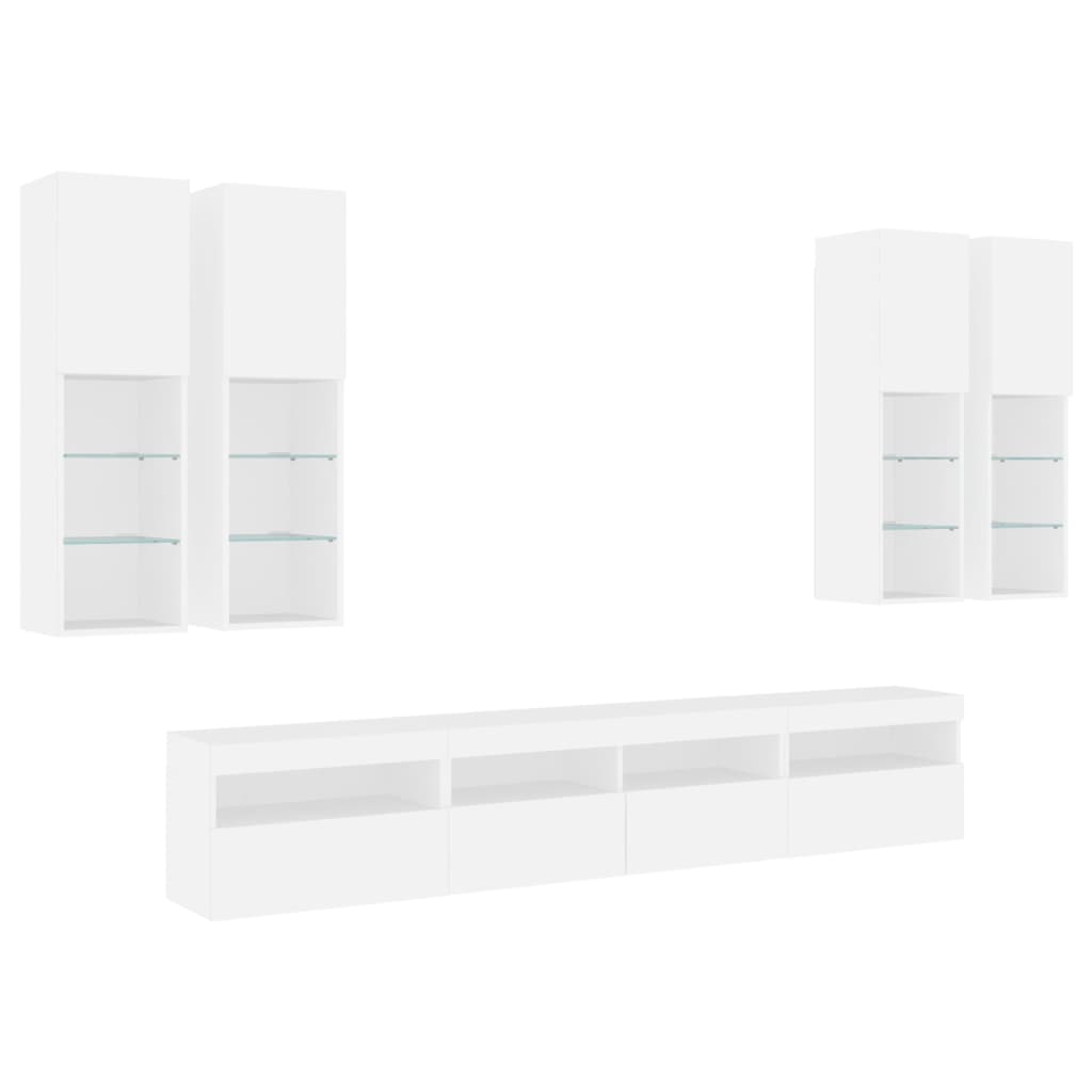 7-delige Tv-wandmeubelset met LED-verlichting wit – afbeelding 3