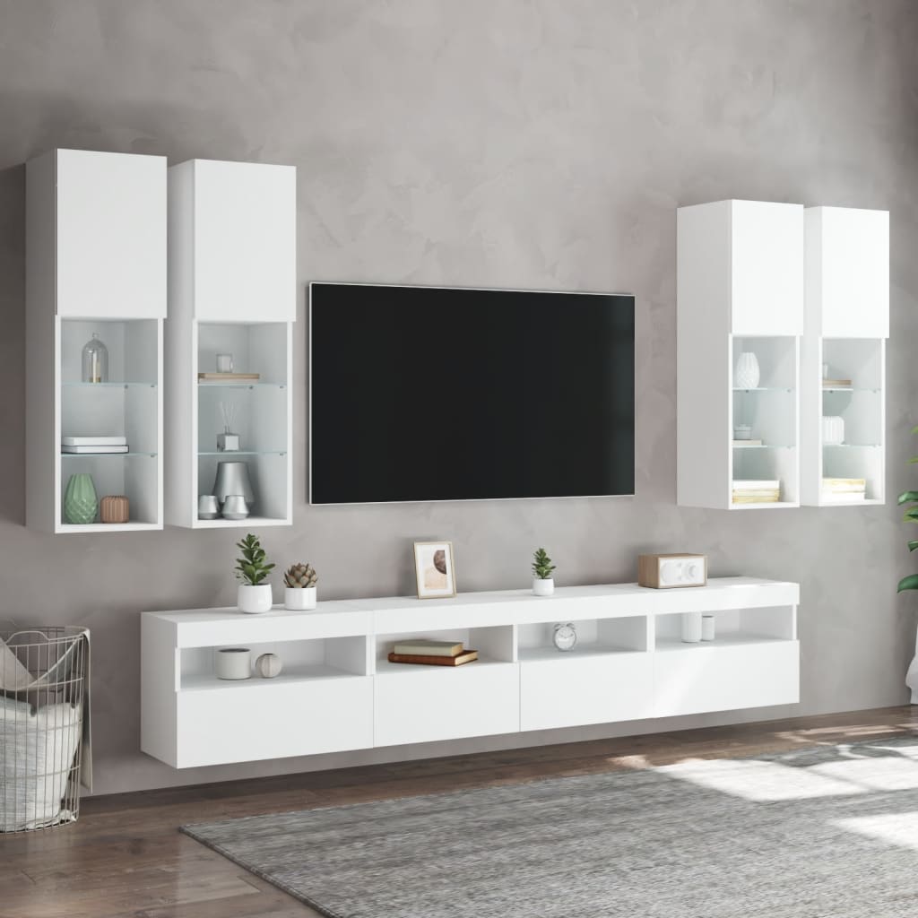 7-delige Tv-wandmeubelset met LED-verlichting wit – afbeelding 4