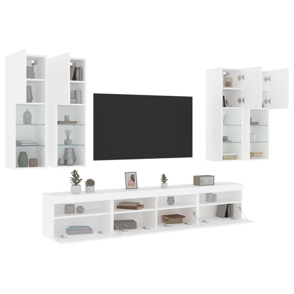 7-delige Tv-wandmeubelset met LED-verlichting wit – afbeelding 5