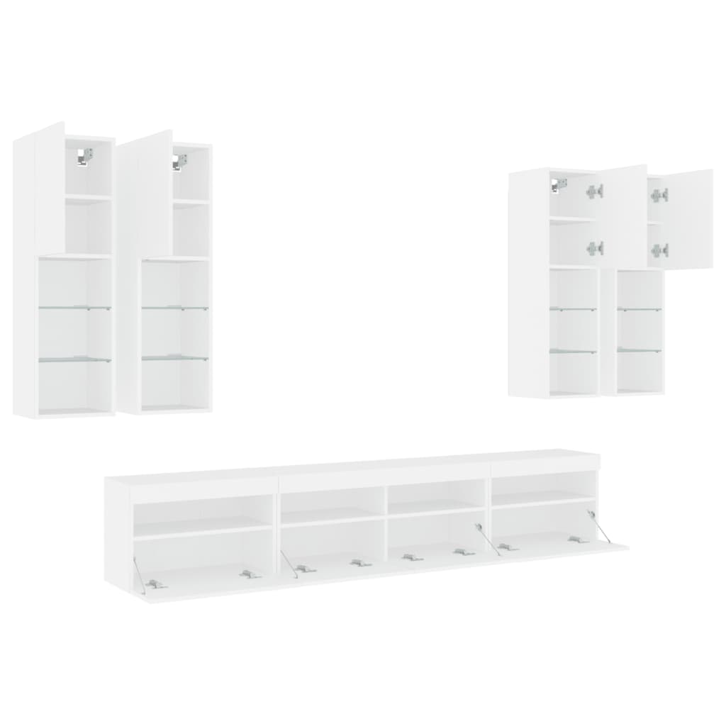 7-delige Tv-wandmeubelset met LED-verlichting wit – afbeelding 6