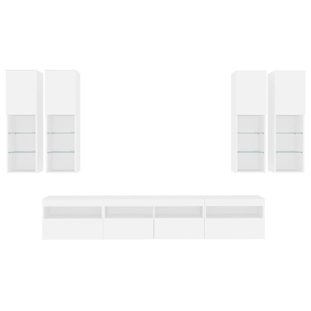 7-delige Tv-wandmeubelset met LED-verlichting wit – afbeelding 7