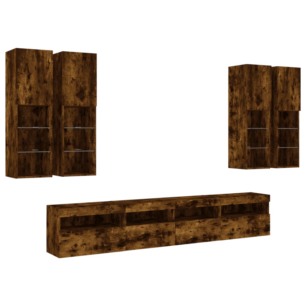 7-delige Tv-wandmeubelset met LED-verlichting gerookt eiken – afbeelding 3