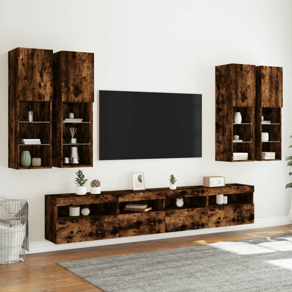 7-delige Tv-wandmeubelset met LED-verlichting gerookt eiken – afbeelding 4