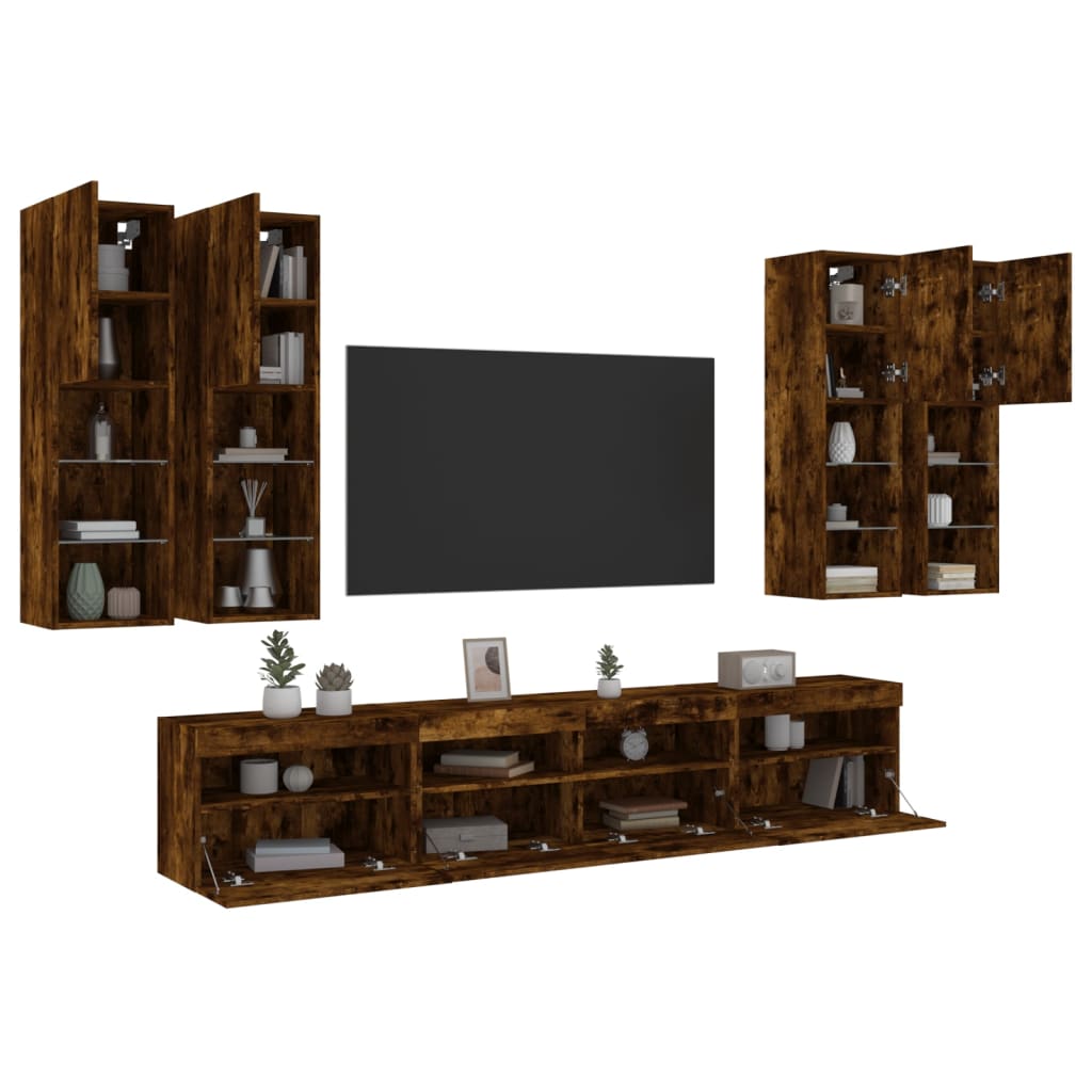 7-delige Tv-wandmeubelset met LED-verlichting gerookt eiken – afbeelding 5