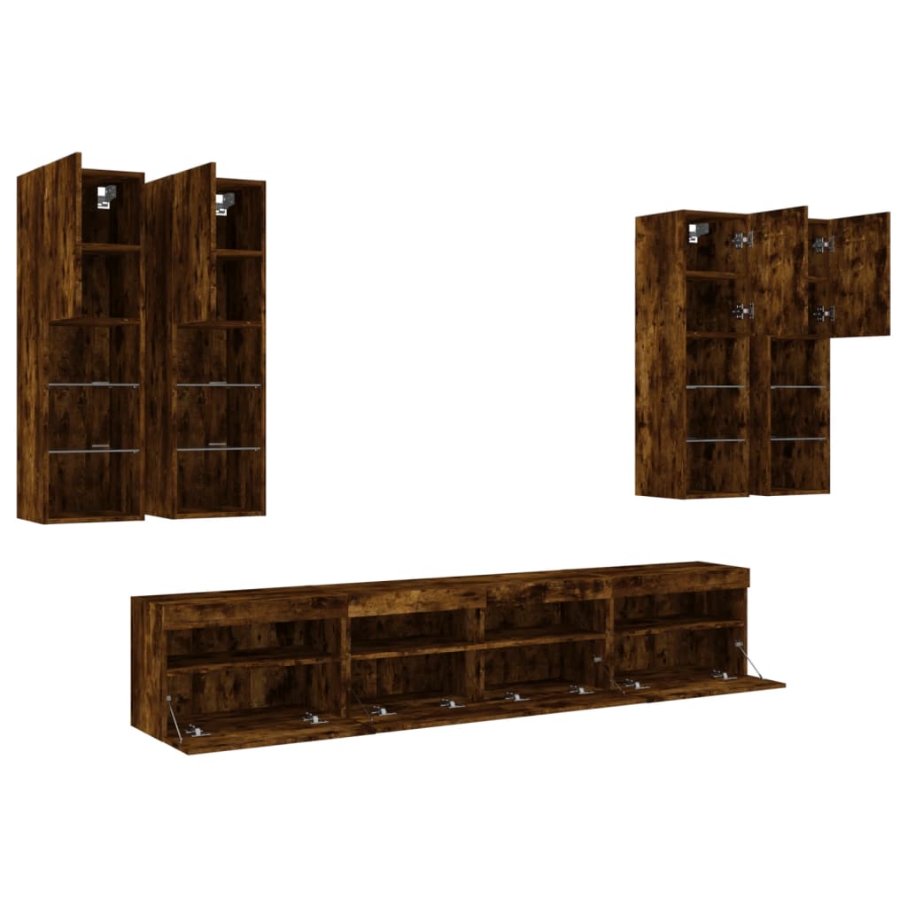 7-delige Tv-wandmeubelset met LED-verlichting gerookt eiken – afbeelding 6