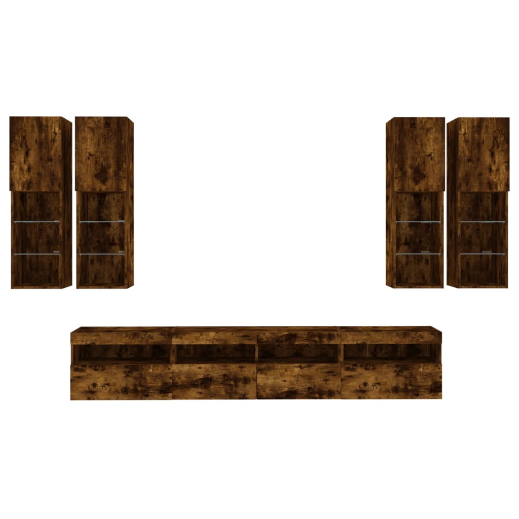 7-delige Tv-wandmeubelset met LED-verlichting gerookt eiken – afbeelding 7