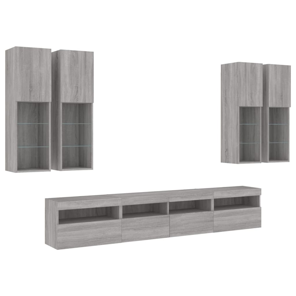 7-delige Tv-wandmeubelset met LED-verlichting grijs sonoma – afbeelding 3