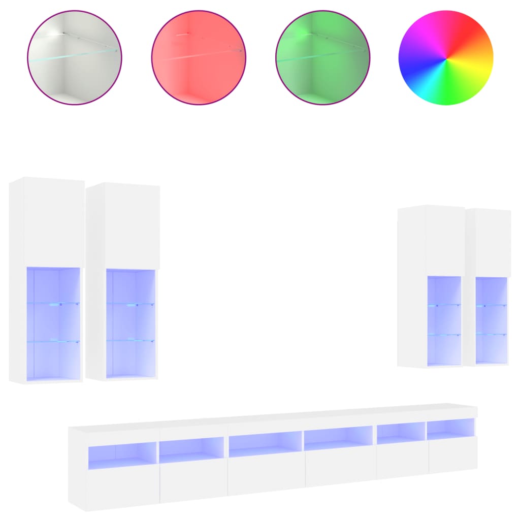 7-delige Tv-wandmeubelset met LED-verlichting wit – afbeelding 2