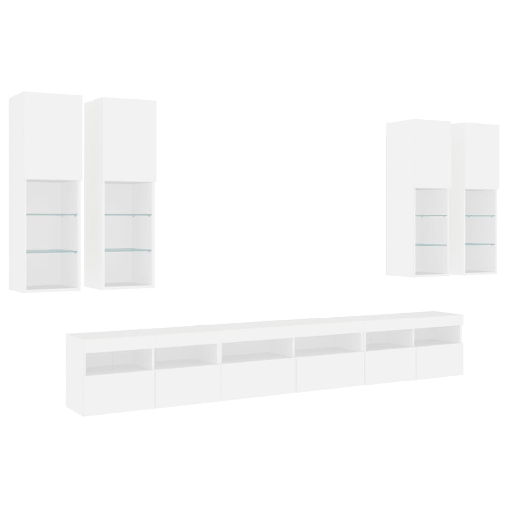 7-delige Tv-wandmeubelset met LED-verlichting wit – afbeelding 3