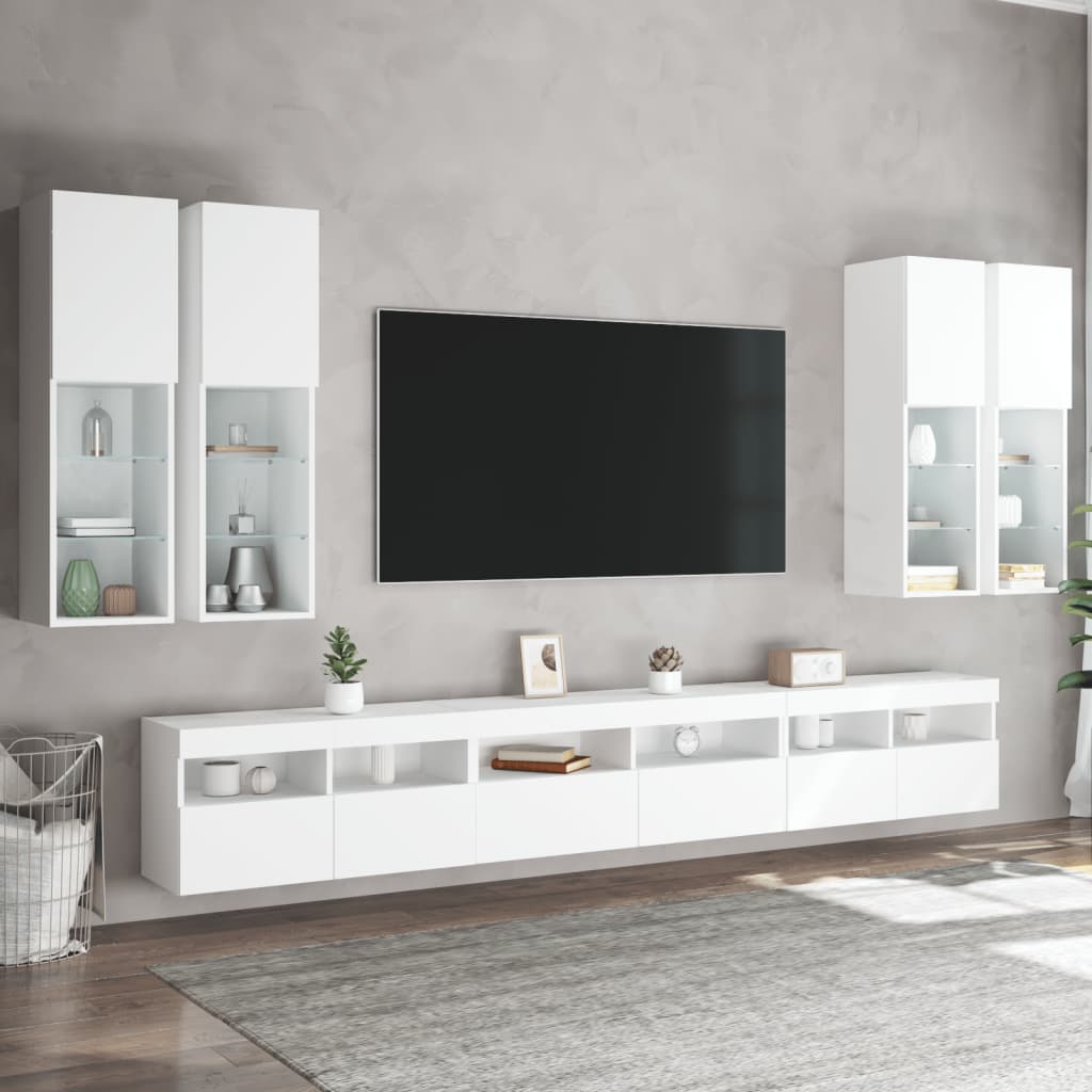 7-delige Tv-wandmeubelset met LED-verlichting wit – afbeelding 4