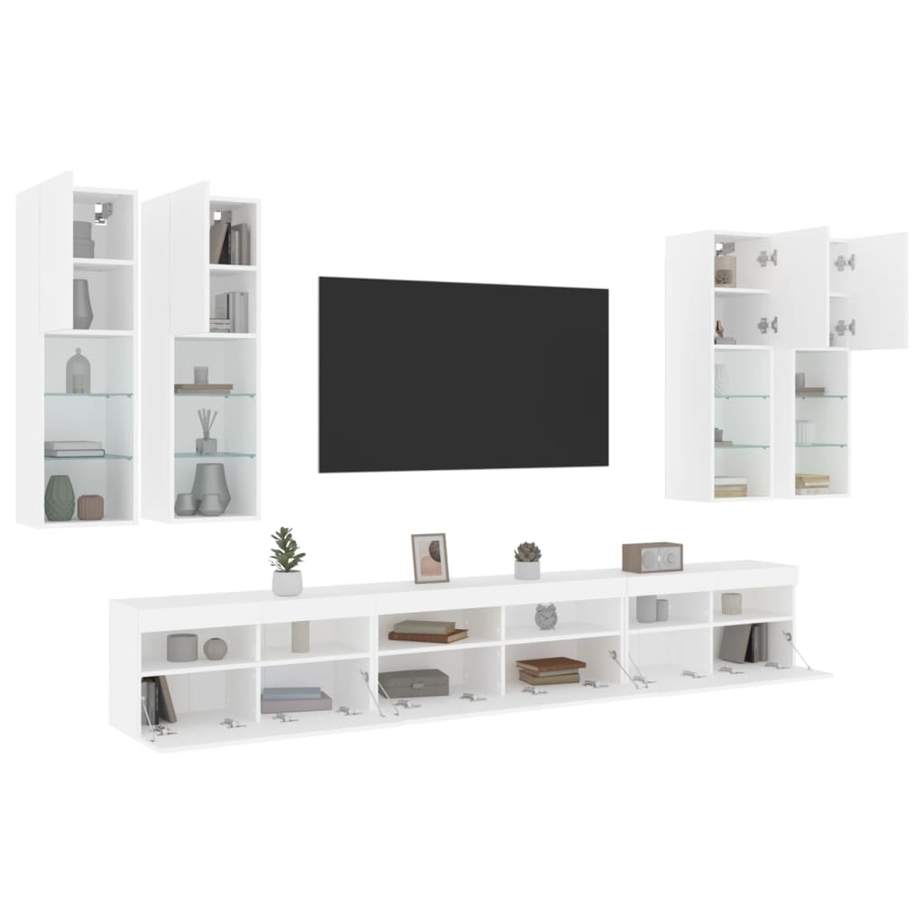 7-delige Tv-wandmeubelset met LED-verlichting wit – afbeelding 5