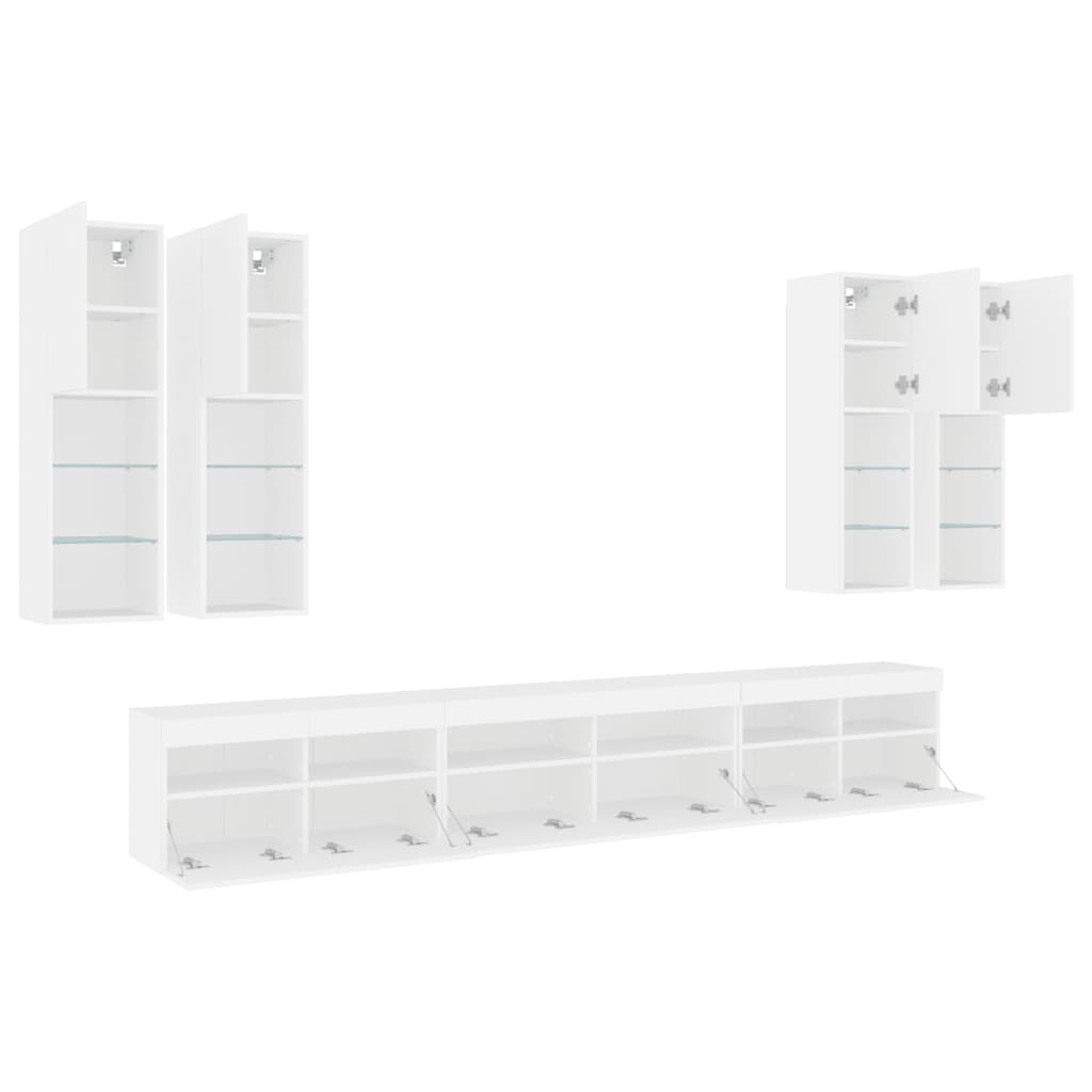 7-delige Tv-wandmeubelset met LED-verlichting wit – afbeelding 6