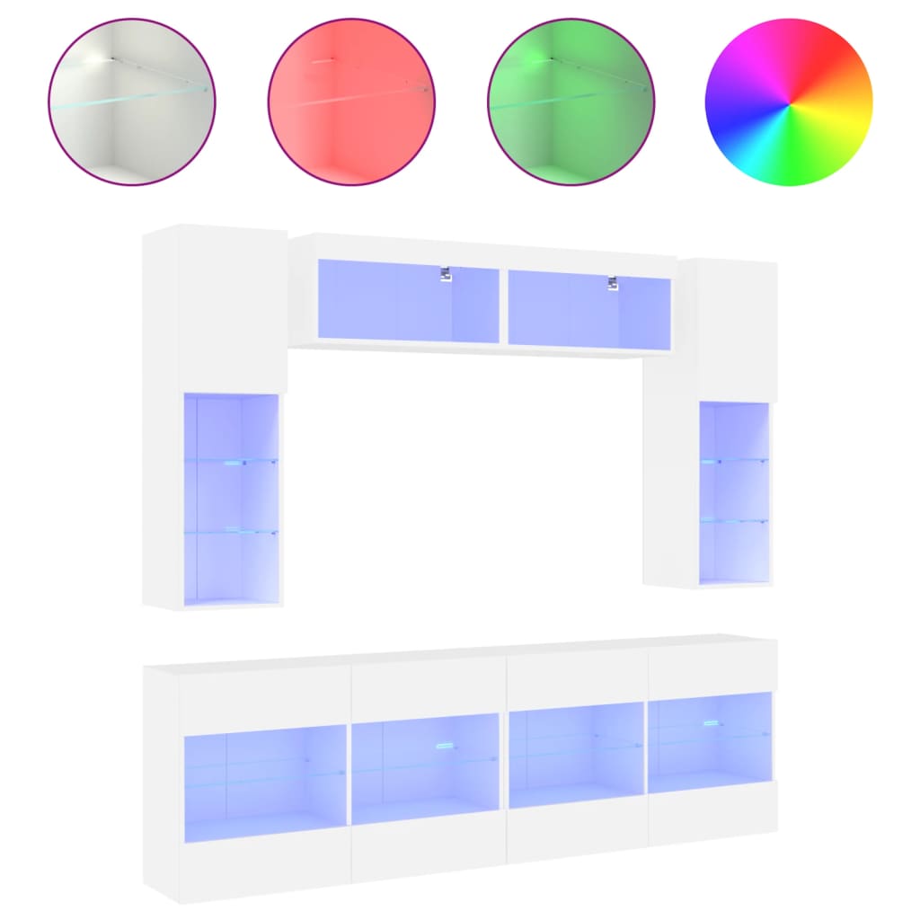 6-delige Tv-wandmeubelset met LED-verlichting wit – afbeelding 2
