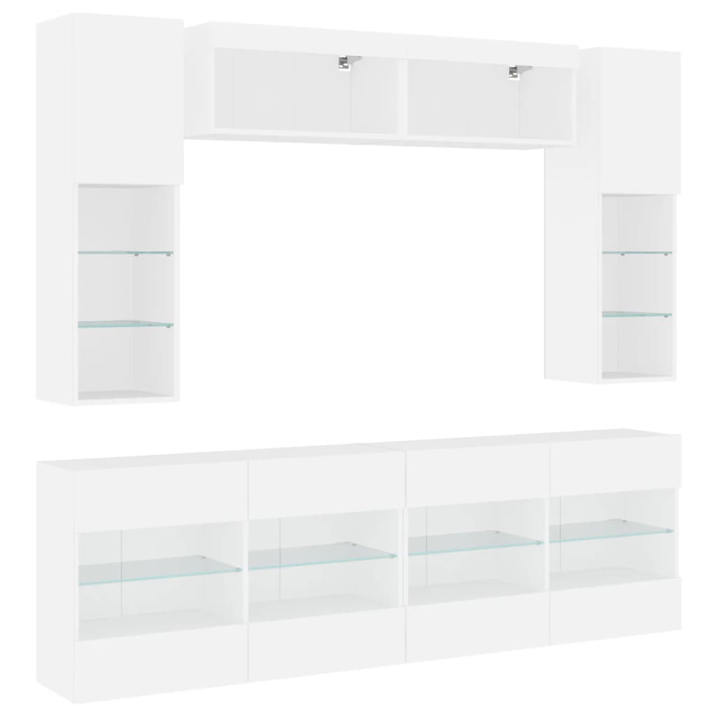 6-delige Tv-wandmeubelset met LED-verlichting wit – afbeelding 3