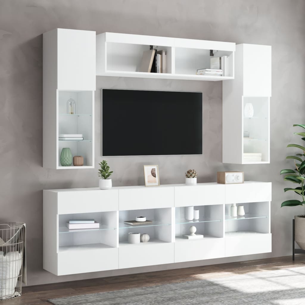 6-delige Tv-wandmeubelset met LED-verlichting wit – afbeelding 4
