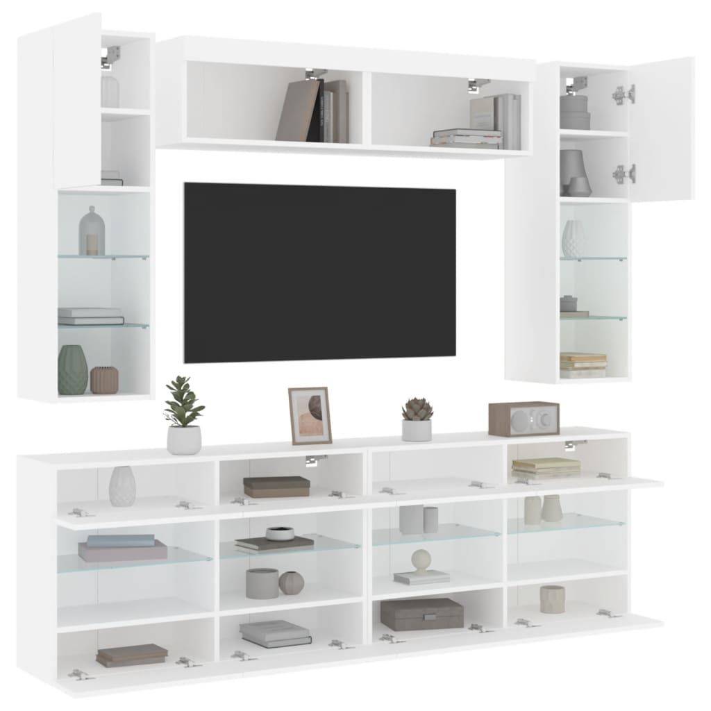 6-delige Tv-wandmeubelset met LED-verlichting wit – afbeelding 5