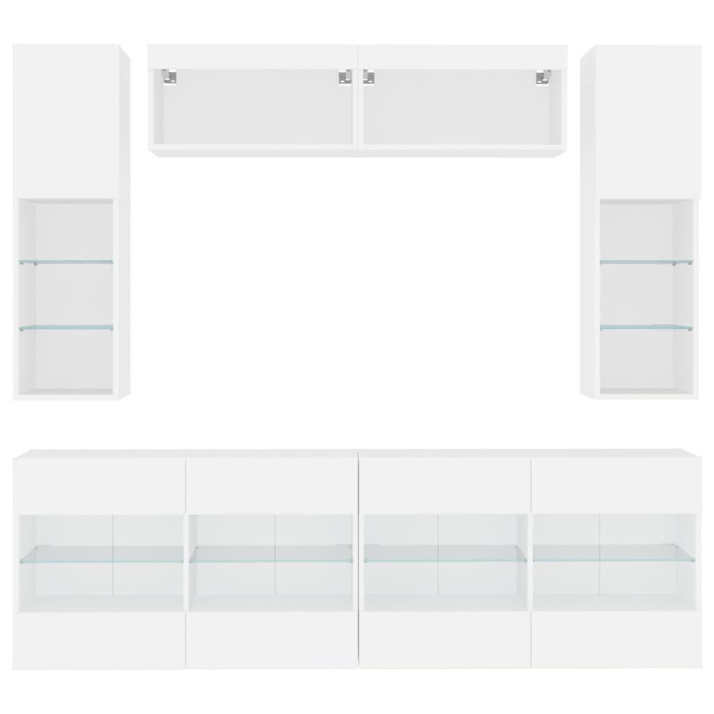 6-delige Tv-wandmeubelset met LED-verlichting wit – afbeelding 6