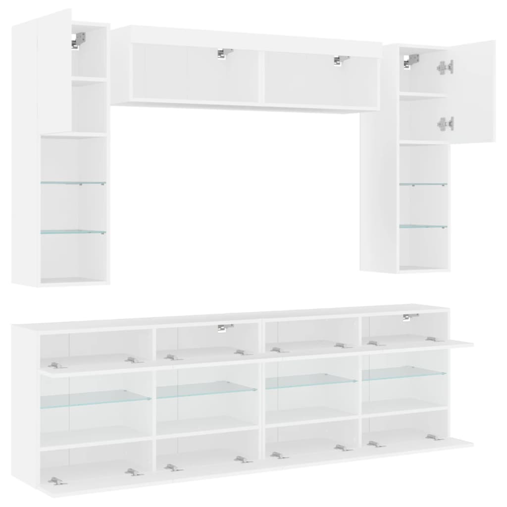 6-delige Tv-wandmeubelset met LED-verlichting wit – afbeelding 7